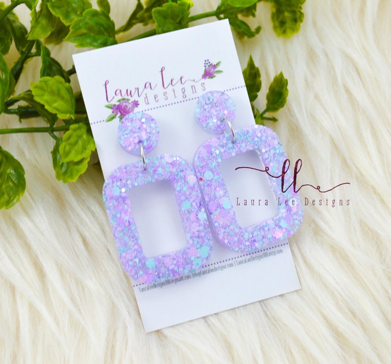 READY TO SHIP Earrings, Pastel Purple and Blue Glitter Resin Earrings, Spring Trendy Earrings, Lightweight Earrings, Handmade Resin Earrings image 3