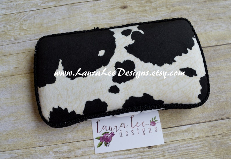 Black and Off White Cow Print Minky Suede Travel Baby Wipe Case, Personalized Case, Diaper Wipe Case, Baby Shower Gift, Wipe Holder Clutch image 2