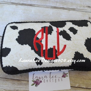 Black and Off White Cow Print Minky Suede Travel Baby Wipe Case, Personalized Case, Diaper Wipe Case, Baby Shower Gift, Wipe Holder Clutch image 1