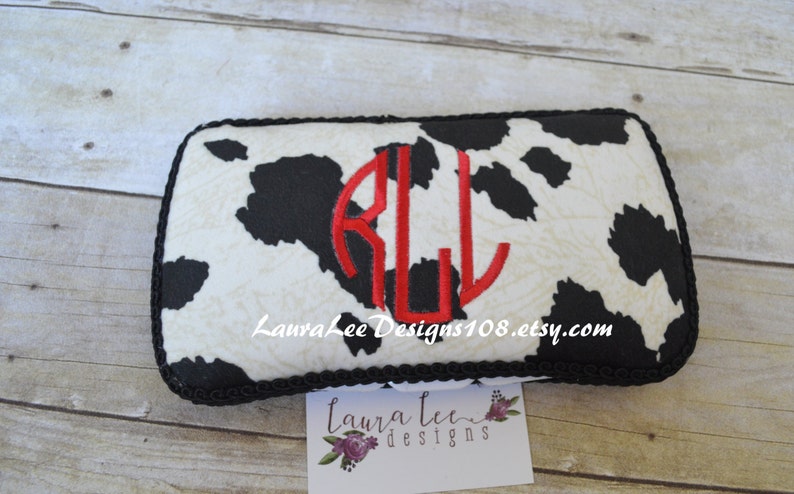 Black and Off White Cow Print Minky Suede Travel Baby Wipe Case, Personalized Case, Diaper Wipe Case, Baby Shower Gift, Wipe Holder Clutch image 1