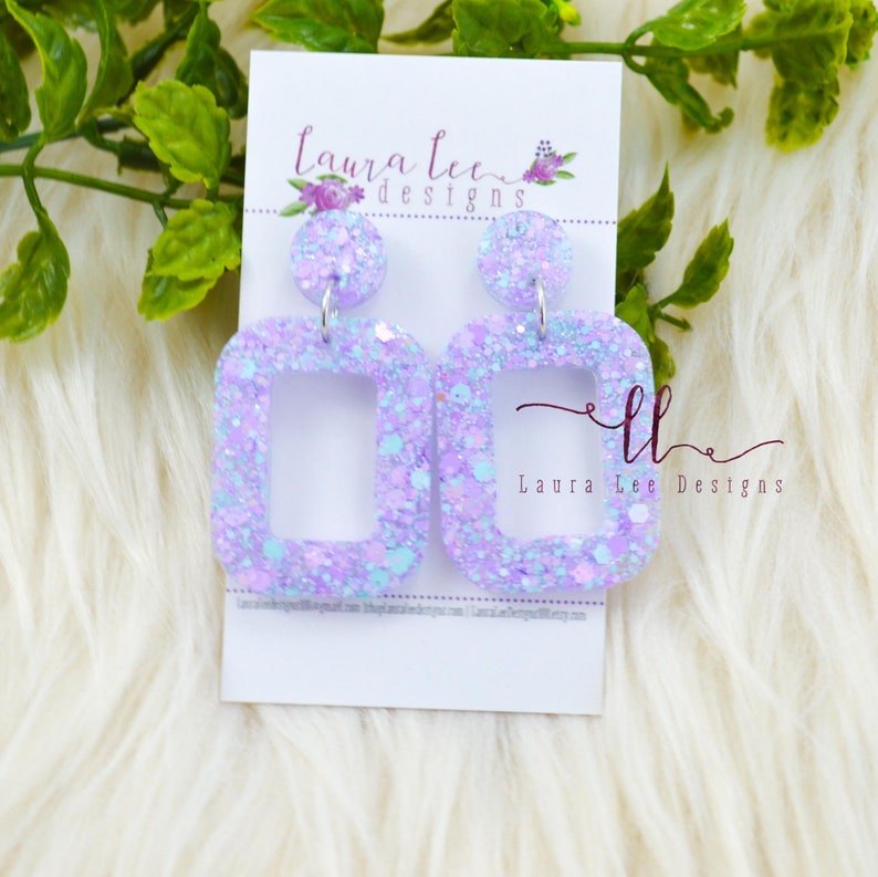 READY TO SHIP Earrings, Pastel Purple and Blue Glitter Resin Earrings, Spring Trendy Earrings, Lightweight Earrings, Handmade Resin Earrings image 1