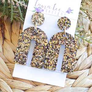 READY TO SHIP Earrings, Black and Gold Earrings, Trendy Earrings, Holiday Earrings, Resin Earrings, Glam Earrings, Everyday Earrings