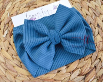 Dusty Blue Bow Headwrap, Blue Bow Headband, Newborn Photo Prop, Smash Cake Bow, Messy Bow Headwrap, Large Julia Style Headwrap, Newborn Bow