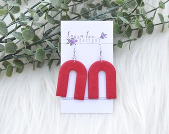 Pendientes de arcilla roja, ClayEarrings, Pendientes estilo arco, Pendientes de moda, Pendientes ligeros, Pendientes hechos a mano, Pendientes de arco, 4 de julio