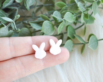 Bunny Stud Earrings, White Bunnies, Easter Stud Earrings, Small Earrings, Handmade Clay Earrings, Everyday Earrings, Trendy Statement Studs