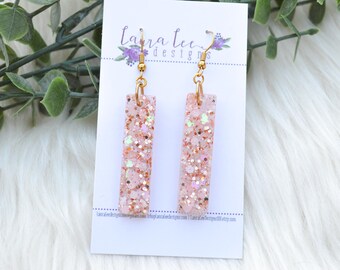 READY TO SHIP Earrings, Resin Earrings, Bar Drop Resin Earrings, Trendy Earrings, Blushing Roses Glitter, Fall Earrings, Handmade Earrings