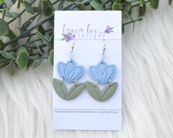 READY TO SHIP Earrings, Blue Tulip Earrings, Clay Earrings, Summer Earrings, Trendy Lightweight Earrings, Dangle Earrings, Handmade Earrings