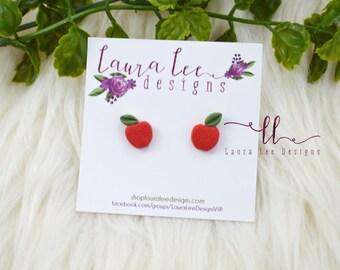 Apple Stud Earrings, Teacher Stud Earrings, Fruit Stud Earrings, Handmade Clay Earrings, Everyday Earrings, Statement Studs, Back to School