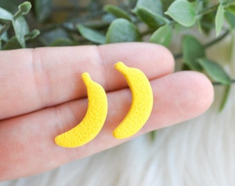 Banana Stud Earrings, Bananas Stud Earrings, Fruit Stud Earrings, Handmade Clay Earrings, Everyday Earrings, Trendy Statement Studs