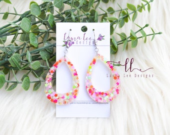 Pendientes LISTOS PARA ENVIAR, Pendientes de Lágrima de Brillo de Flores, Pendientes de Verano, Pendientes de Moda, Pendientes de Resina, Pendientes de Todos los Días, Pendientes