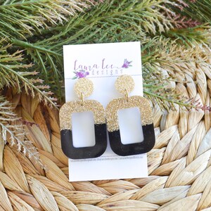 READY TO SHIP Earrings, Black and Gold Earrings, Trendy Earrings, Fashion Earrings, Resin Earrings, Glam Earrings, Everyday Earrings