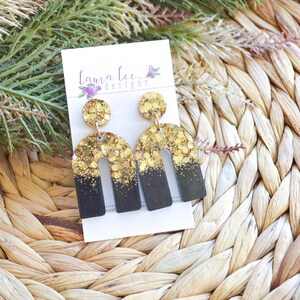 READY TO SHIP Earrings, Black and Gold Earrings, Trendy Earrings, Holiday Earrings, Resin Earrings, Glam Earrings, Everyday Earrings