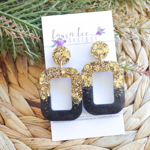 READY TO SHIP Earrings, Black and Gold Earrings, Trendy Earrings, Fashion Earrings, Resin Earrings, Glam Earrings, Everyday Earrings