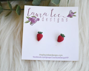 Strawberry Stud Earrings, Small Strawberries Stud Earrings, Fruit Stud Earrings, Handmade Clay Earrings, Everyday Earrings, Statement Studs