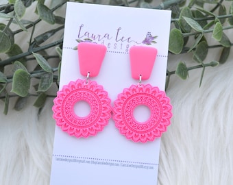 READY TO SHIP Earrings, Clay Earrings, Hot Pink Earrings, Trendy Earrings, Lightweight Earrings, Everyday Earrings, Handmade Earrings