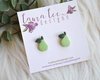 Pear Stud Earrings, Green Pears Stud Earrings, Fruit Stud Earrings, Handmade Clay Earrings, Everyday Earrings, Trendy Statement Studs