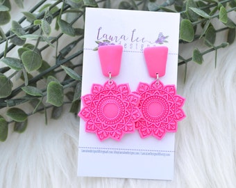 READY TO SHIP Earrings, Clay Earrings, Hot Pink Earrings, Trendy Earrings, Lightweight Earrings, Everyday Earrings, Handmade Earrings