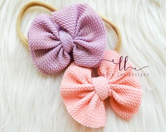 READY TO SHIP, Small Messy Bow Set on Nylon Headbands, Newborn Photo Prop, Smash Cake Bow, Hot Pink Messy Bow, Floral Messy Bow