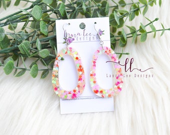 Pendientes LISTOS PARA ENVIAR, Pendientes de Lágrima de Brillo de Flores, Pendientes de Verano, Pendientes de Moda, Pendientes de Resina, Pendientes de Brillo, Pendientes