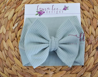 Sage Green Bow Headwrap, Light Green Rib Knit Bow Headband, Newborn Photo Prop, Smash Cake Bow, Messy Bow Headwrap, Julia Style Headwrap