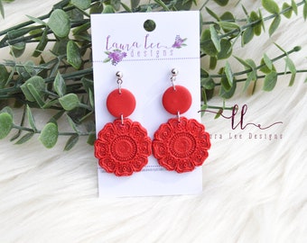 Red Clay Earrings, Tessa Style Earrings, Fall Earrings, Trendy Earrings, Lightweight Earrings, Everyday Earrings, Handmade Earrings, Red