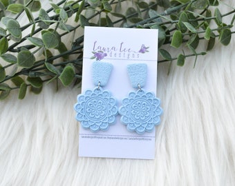 READY TO SHIP Earrings, Clay Earrings, Light Blue Earrings, Trendy Earrings, Lightweight Earrings, Everyday Earrings, Handmade Earrings