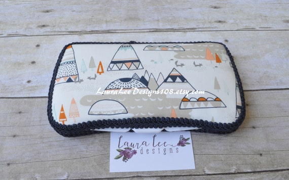 Diaper Wipe Clutch Blue Wipecase Navy Blue and Gray Triangles Travel Baby Wipe Case READY TO SHIP Wipe Holder Baby Shower Gift