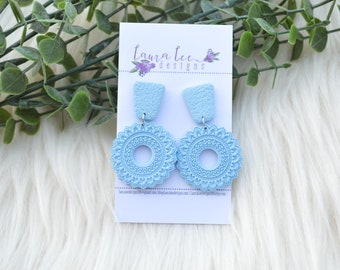 Mandala Earrings, Clay Earrings, Light Blue Earrings, Trendy Earrings, Lightweight Earrings, Everyday Earrings, Handmade Earrings, Blue