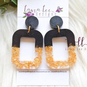 READY TO SHIP Earrings, Black and Gold Resin Earrings, Trendy Earrings, Fashion Earrings, Resin Earrings, Glam Earrings, Everyday Earrings