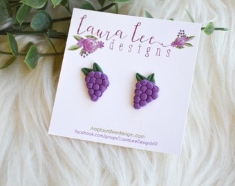 Grapes Stud Earrings, Grape Cluster Stud Earrings, Fruit Stud Earrings, Handmade Clay Earrings, Everyday Earrings, Trendy Statement Studs