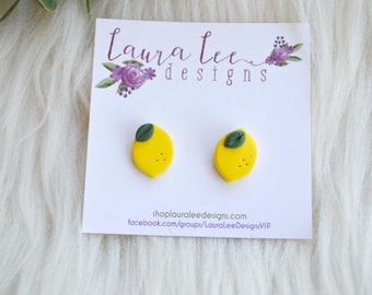 Lemon Stud Earrings, Large Lemon Stud Earrings, Fruit Stud Earrings, Handmade Clay Earrings, Everyday Earrings, Trendy Statement Studs