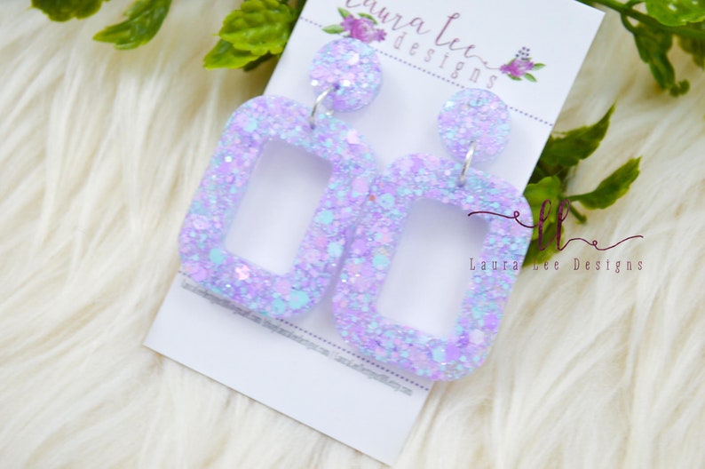 READY TO SHIP Earrings, Pastel Purple and Blue Glitter Resin Earrings, Spring Trendy Earrings, Lightweight Earrings, Handmade Resin Earrings image 2