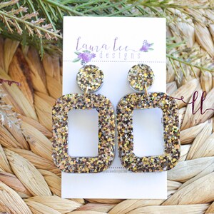 READY TO SHIP Earrings, Black and Gold Earrings, Trendy Earrings, Holiday Earrings, Resin Earrings, Glam Earrings, Everyday Earrings