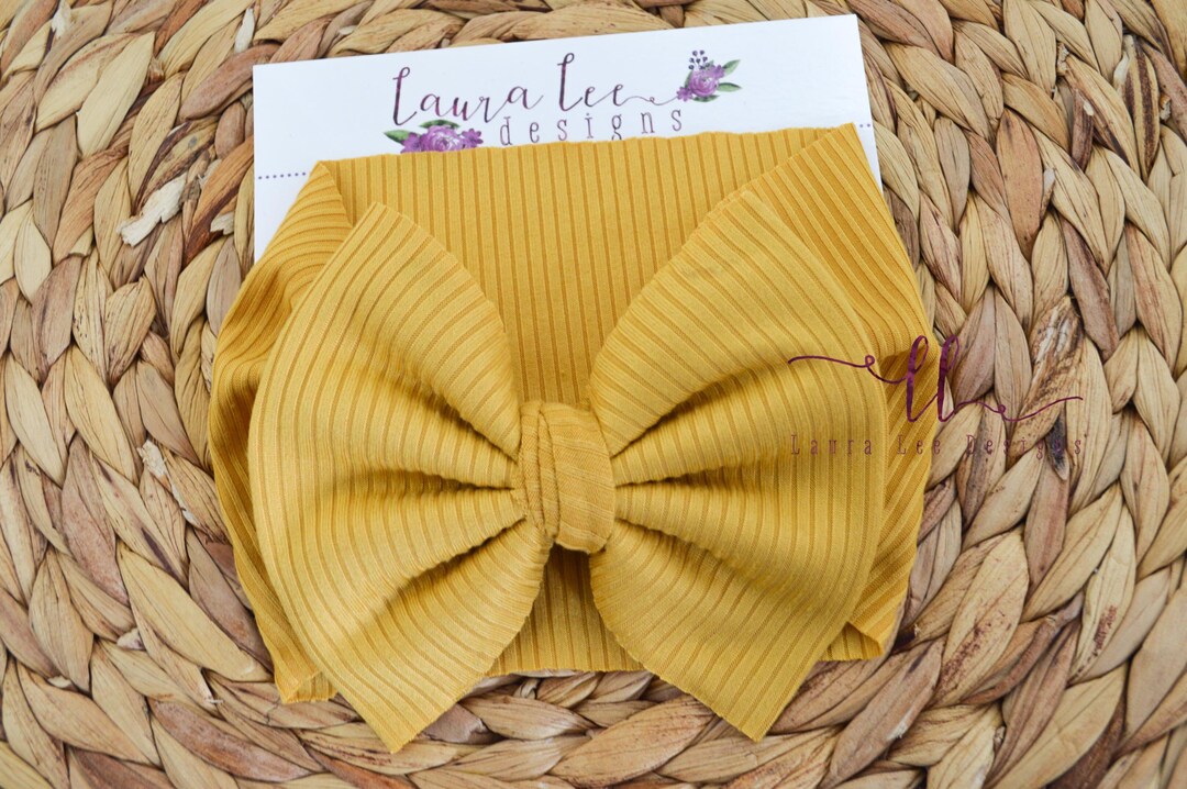 Mustard Yellow Bow Headwrap, Yellow Rib Knit Bow Headband, Newborn ...