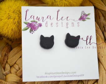 Black Cat Face Earrings, Stud Earrings, Cat Stud Earrings, Kitty Clay Earrings, Clay Earrings, Everyday Trendy Studs, Summer Stud Earrings