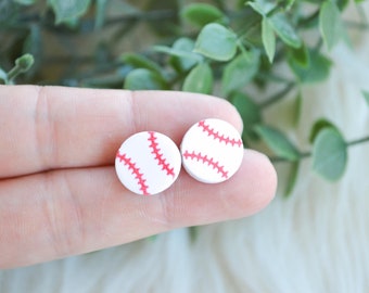 Baseball Stud Earrings, Baseballs Stud Earrings, Chunky Stud Earrings, Handmade Clay Earrings, Everyday Earrings, Trendy Statement Studs
