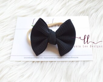 READY TO SHIP Bow, Black Bow on Nylon Headband, Newborn Photo Prop, Smash Cake Bow, Small Messy Bow, Small Julia Style Bow, Newborn Bow