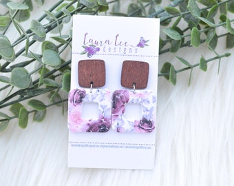READY TO SHIP Earrings, Sqaure Clay Earrings, Clay Earrings, Floral Earrings, Lightweight Earrings, Handmade Earrings, Earrings