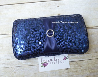 READY TO SHIP, Exclusive Navy Blue Sequin Travel Baby Wipe Case, Diaper Wipecase, Bling Wipe Holder, Baby Shower Gift, Diaper Wipe Clutch