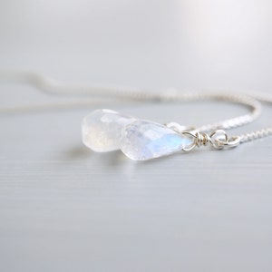 Moonstone Teardrop Silver Threader Earrings
