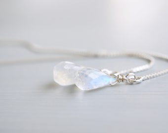 Moonstone Teardrop Silver Threader Earrings