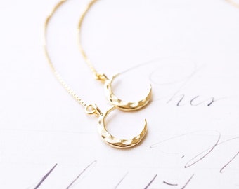 Gold Crescent Moon Threader Earrings