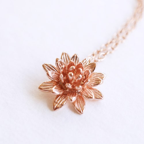 Rose Necklace Rose Gold Necklace Flower Necklace Feminine Etsy