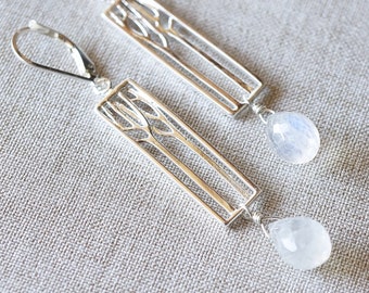 Silver Tree, Moonstone Earrings