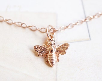 Dainty Rose Gold Bee Necklace