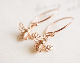 Rose Gold Bee Earrings