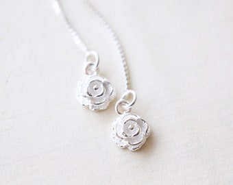 Sterling Silver Rose Threader Earrings