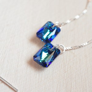 Bermuda Blue Crystal Threader Earrings | Sterling Silver Ear Threads | Austrian Crystal Jewelry