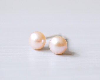 Dainty, Pink Freshwater Button Pearl Post Earrings