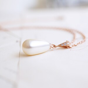 Rose Gold, Cream Pearl Drop Necklace